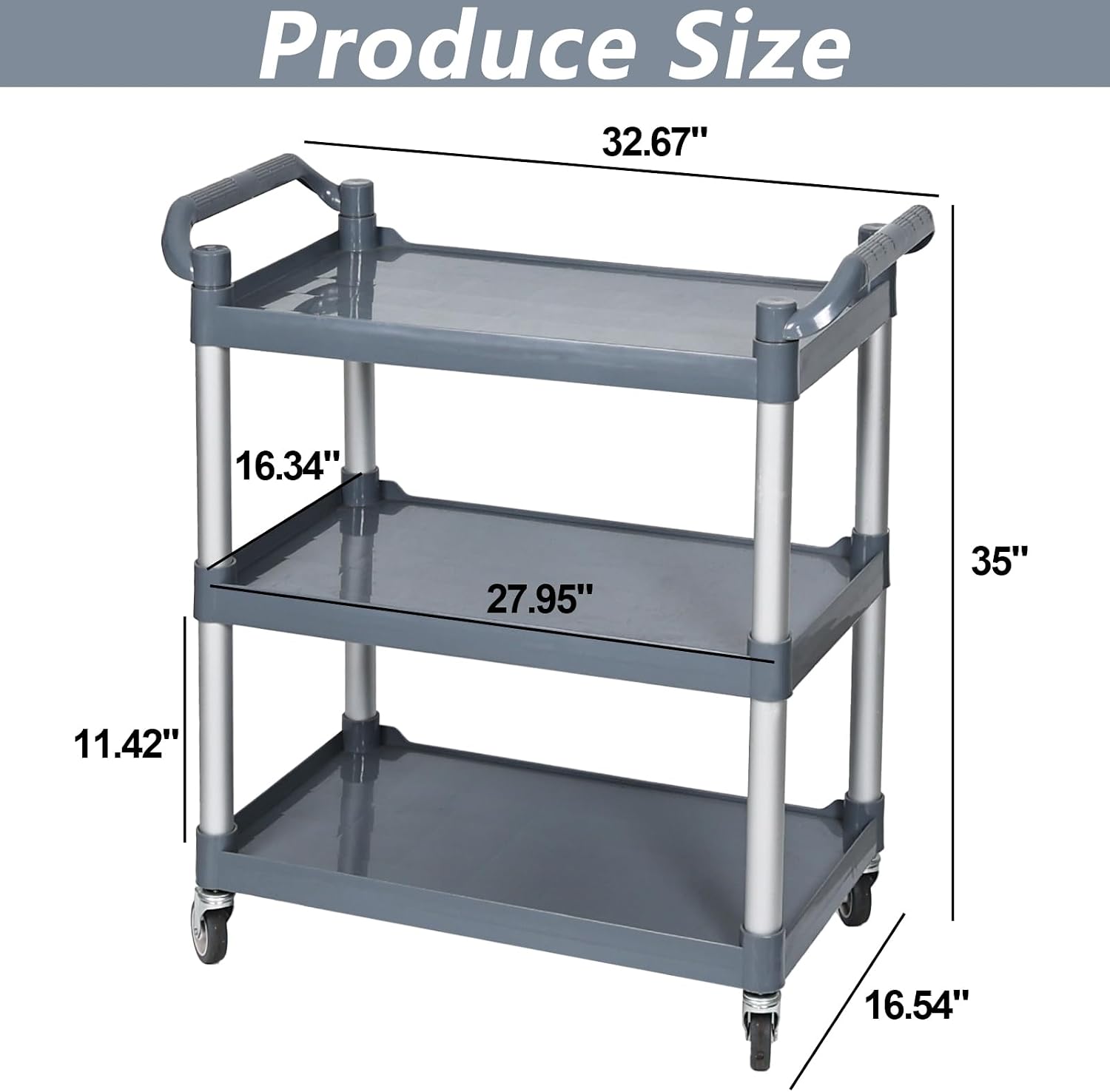3‑Tier Heavy‑Duty Plastic Rolling Service Cart