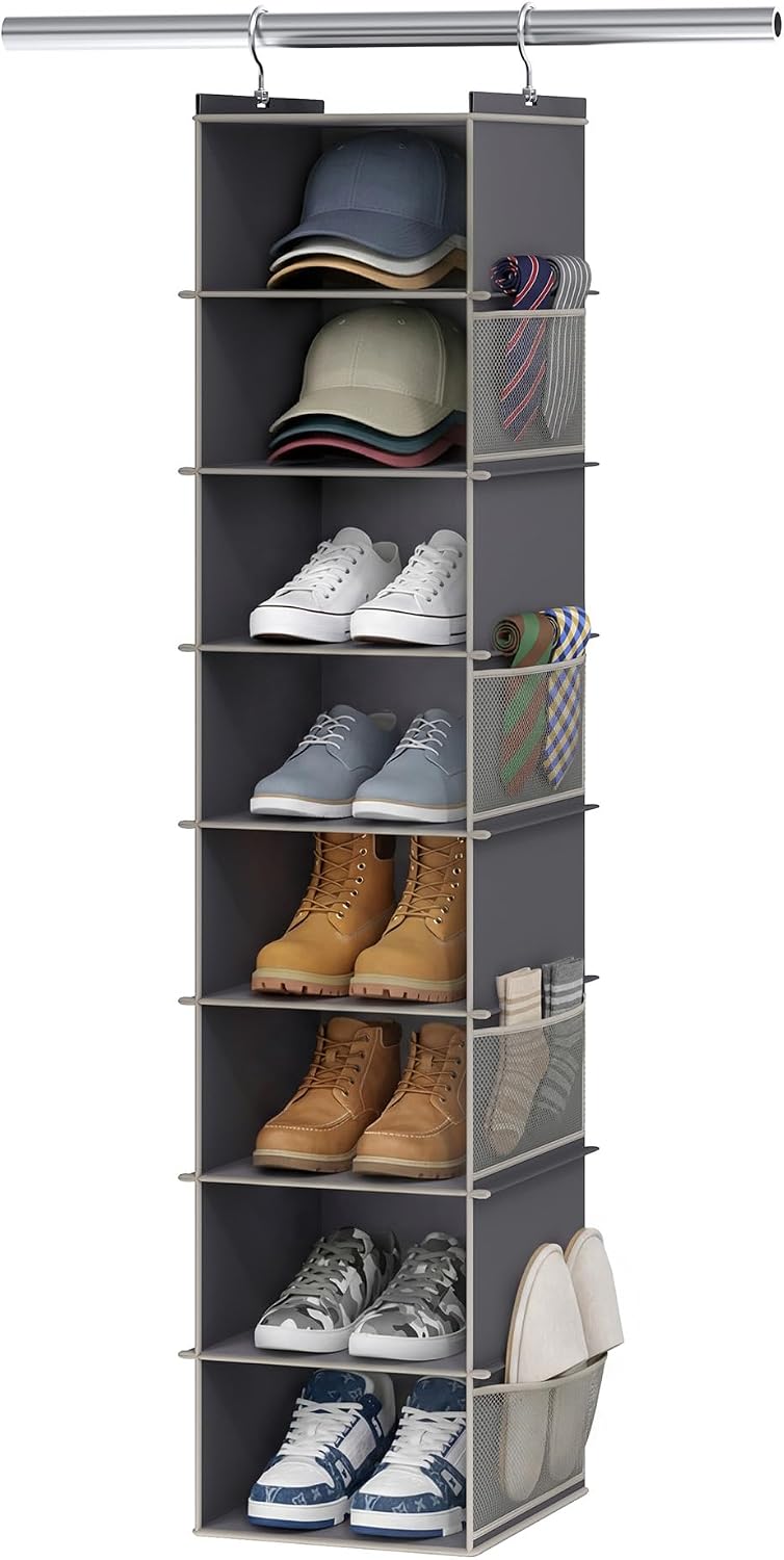 Grey Hanging Closet Shoe Storage Organizer