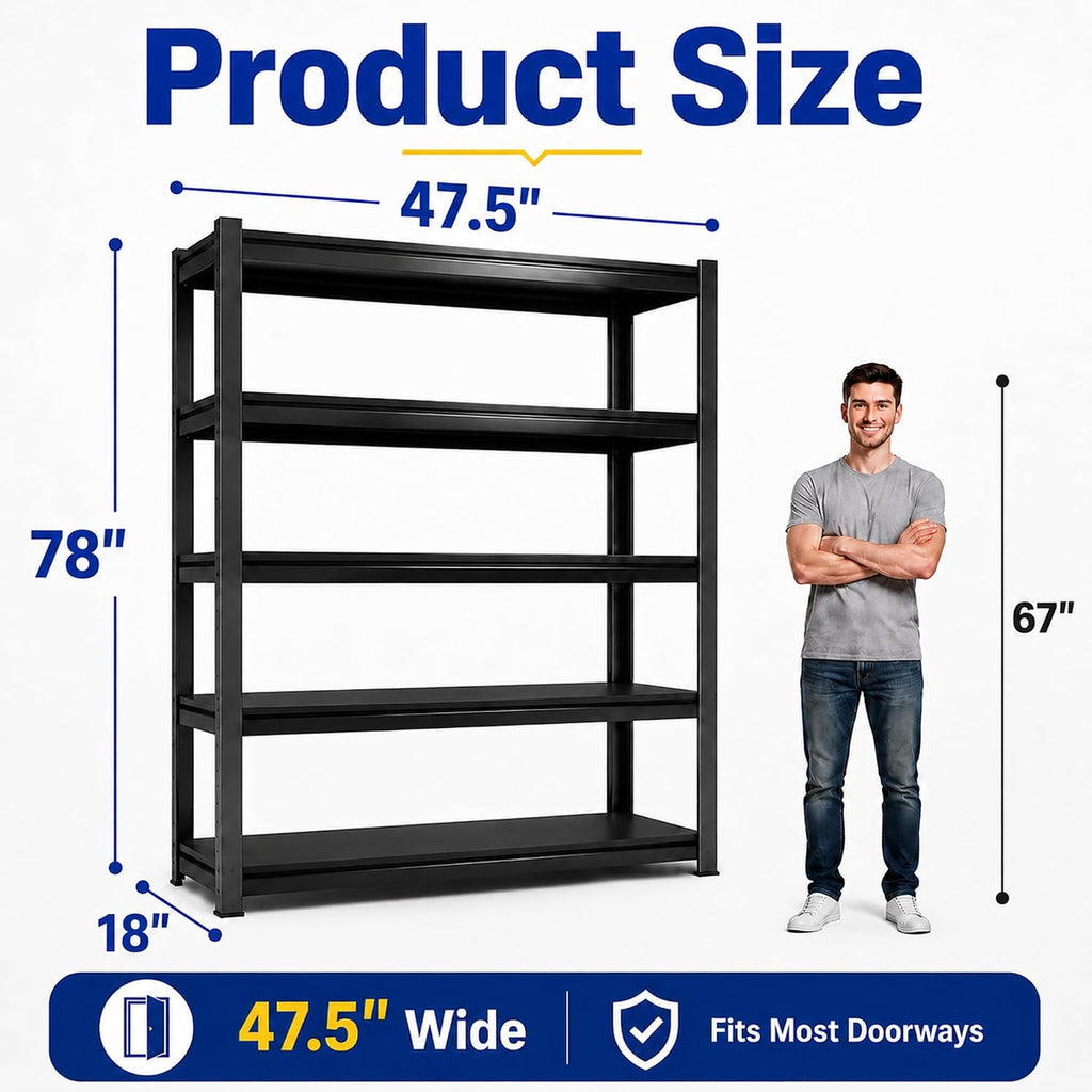 5‑Tier Heavy‑Duty Adjustable Metal Garage Storage Shelving