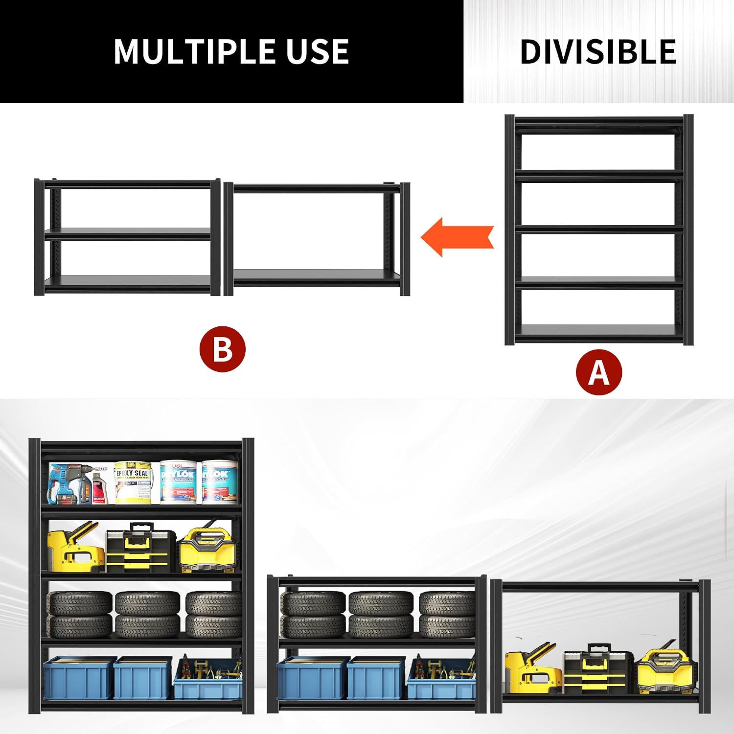 5‑Tier Adjustable Heavy‑Duty Metal Garage Storage Shelving
