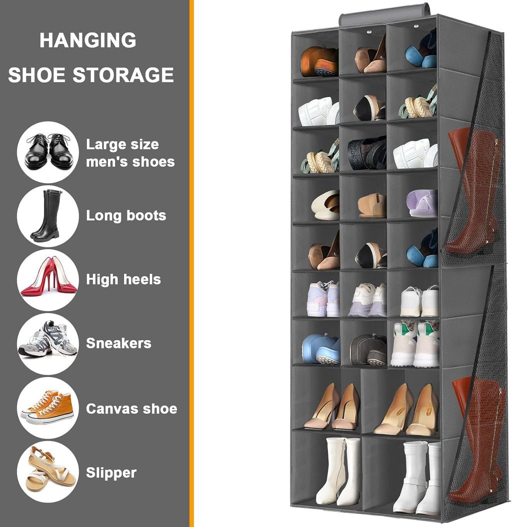 Gray Hanging Closet Shoe Storage Organizer