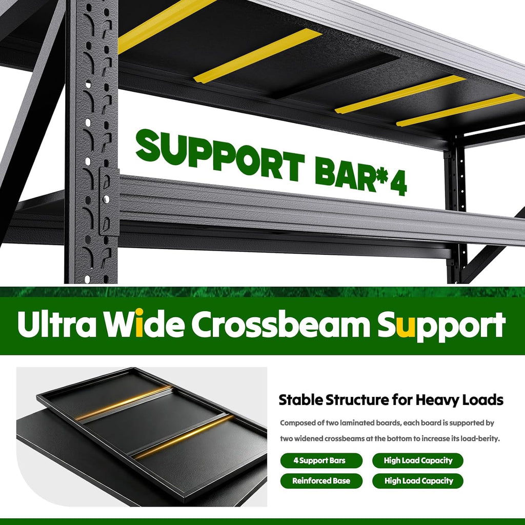 Black 4‑Tier Adjustable Metal Garage Storage Shelving Rack