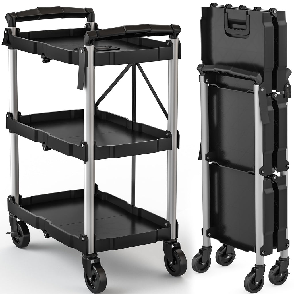 3‑Tier Foldable Rolling Utility Service Cart