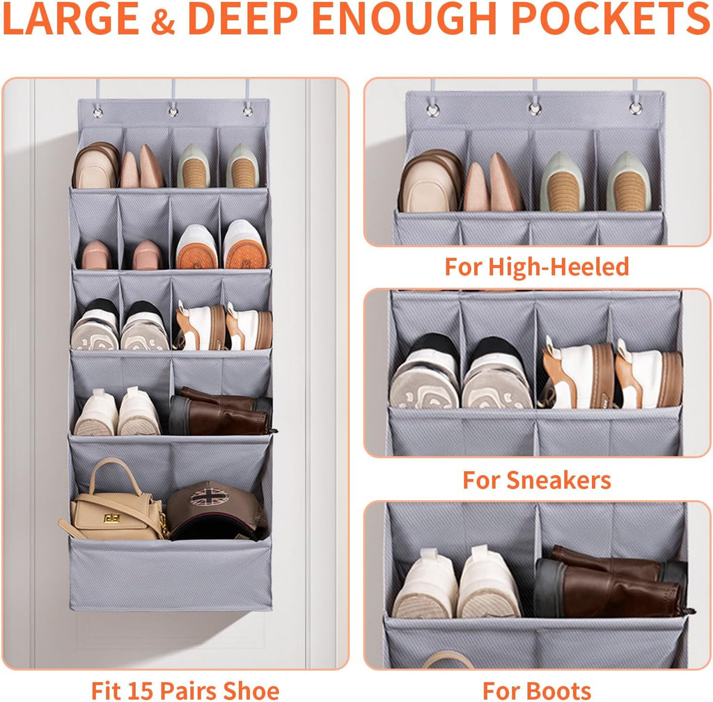 Gray Over‑the‑Door Hanging Shoe Organizer