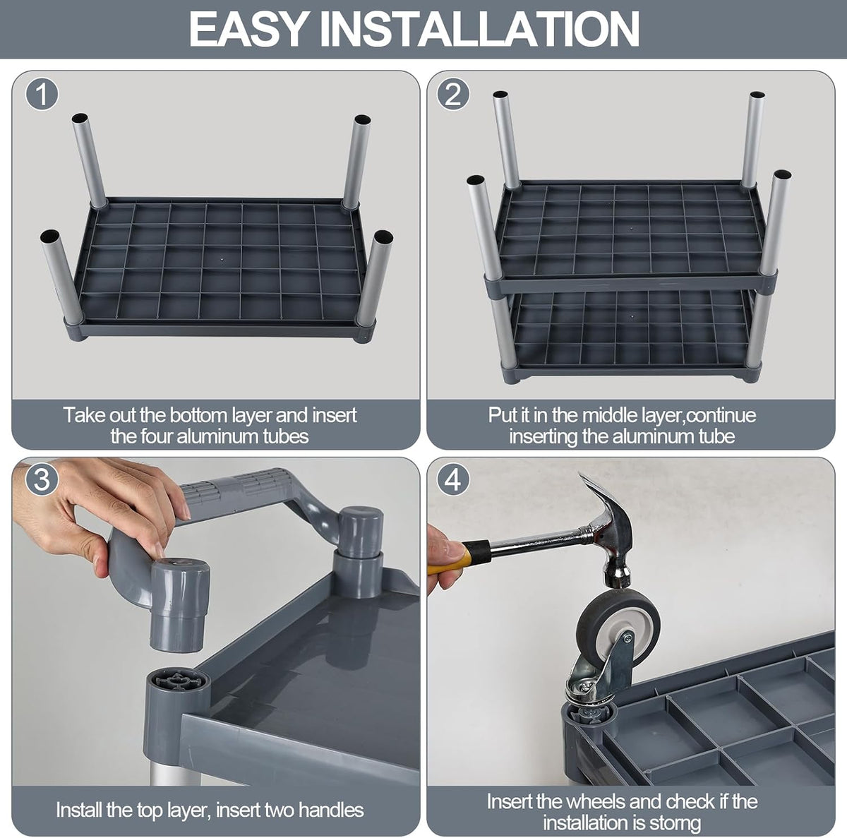 3‑Tier Heavy‑Duty Plastic Rolling Service Cart