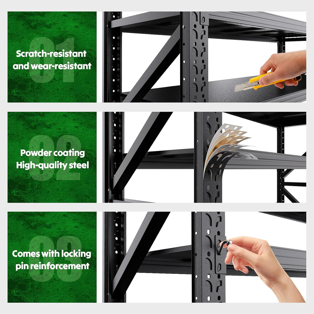 Black 4‑Tier Adjustable Metal Garage Storage Shelving Rack