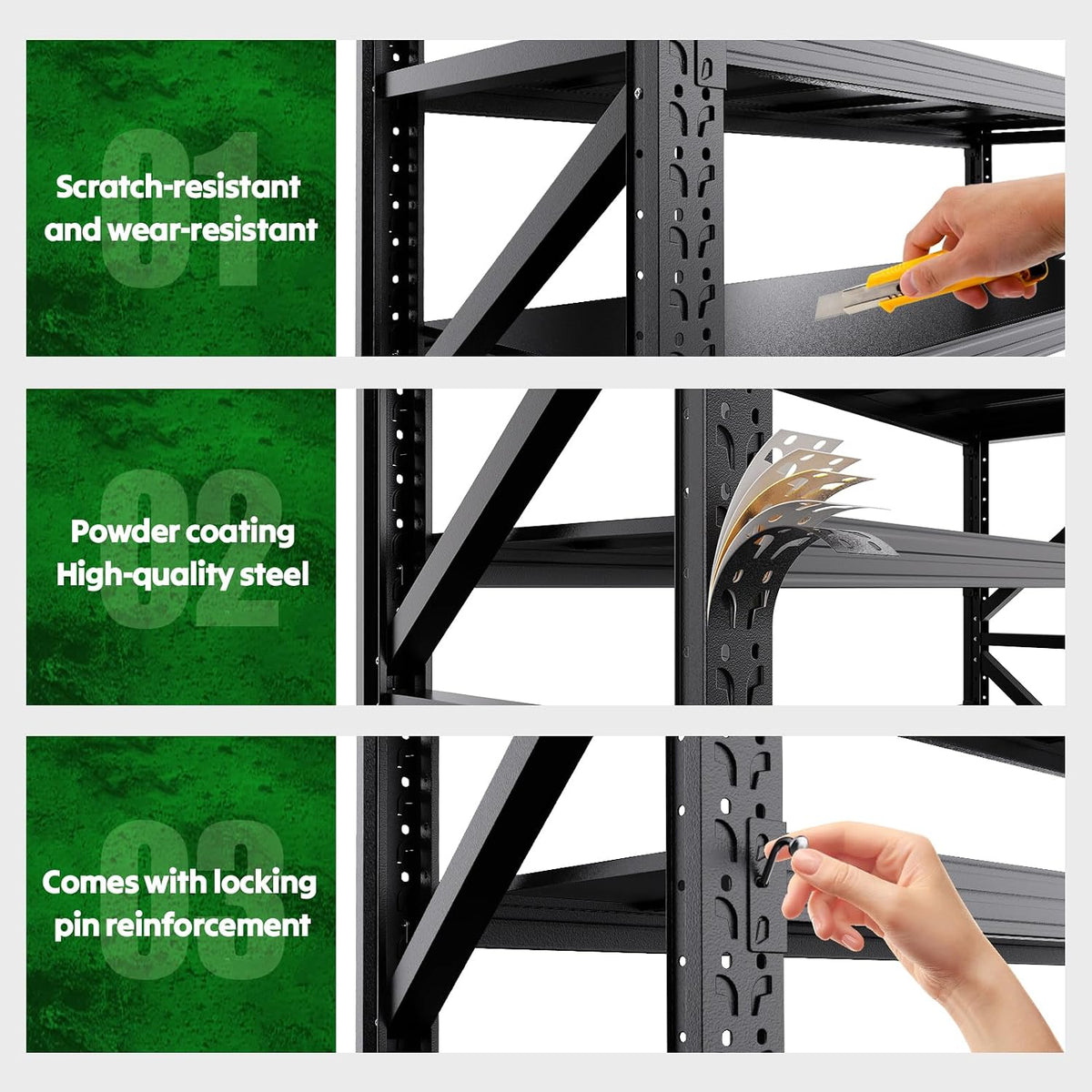 Black 4‑Tier Adjustable Metal Garage Storage Shelving Rack