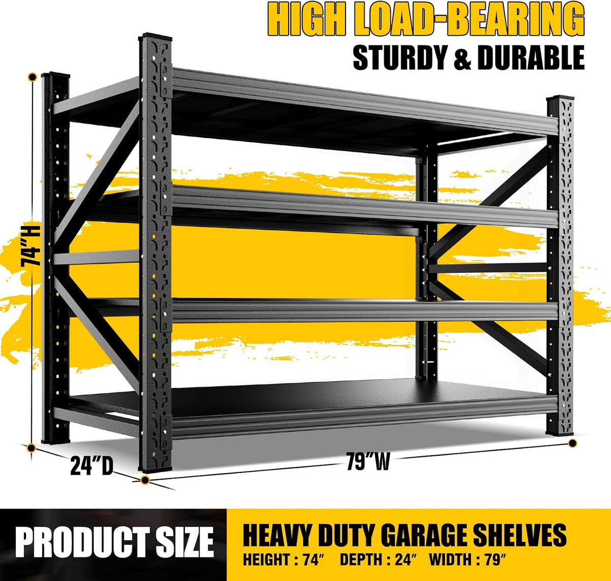 Black 4‑Tier Heavy‑Duty Metal Garage Storage Shelving