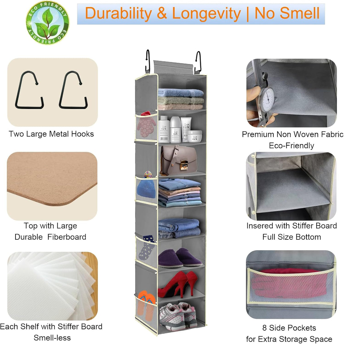 Grey Wide Hanging Closet Shoe Organizer