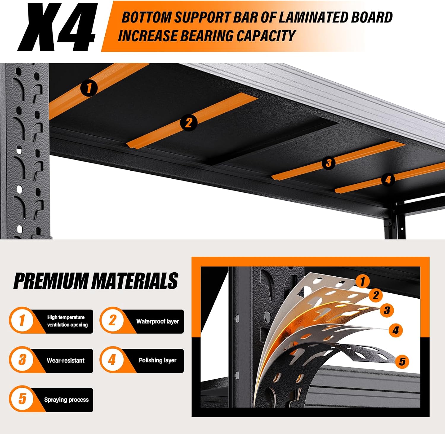 4‑Tier Adjustable Heavy‑Duty Metal Garage Storage Shelving