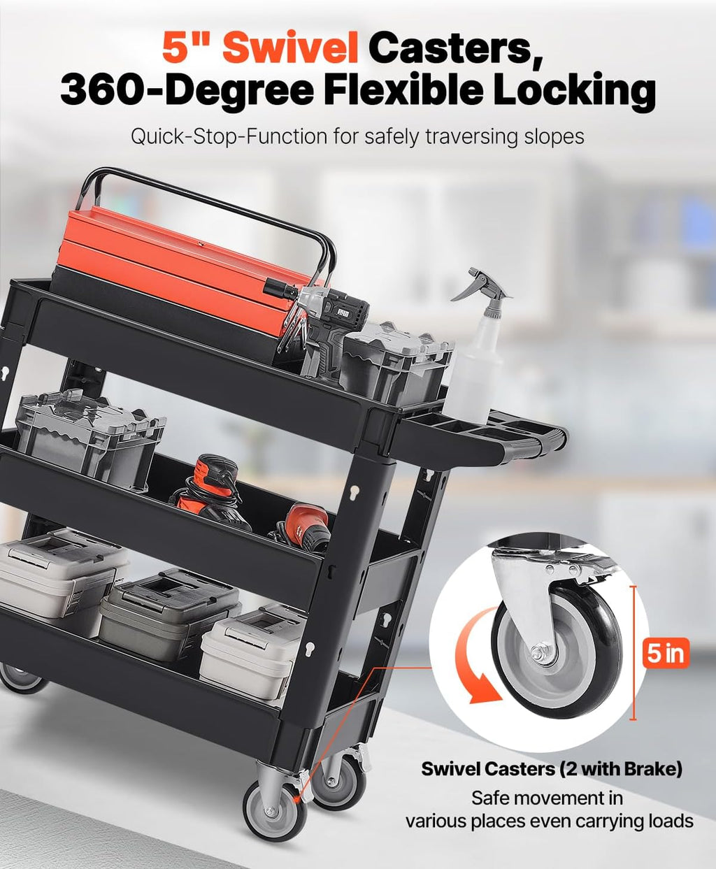 3‑Tier Heavy‑Duty Plastic Rolling Utility Cart