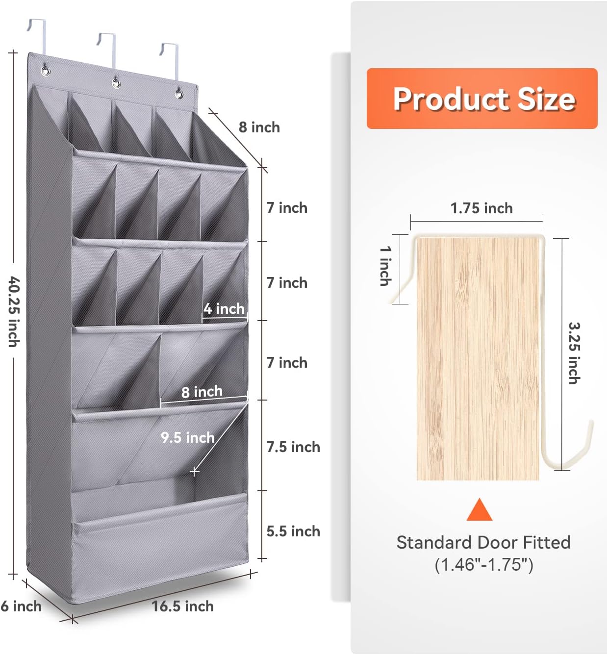 Gray Over‑the‑Door Hanging Shoe Organizer
