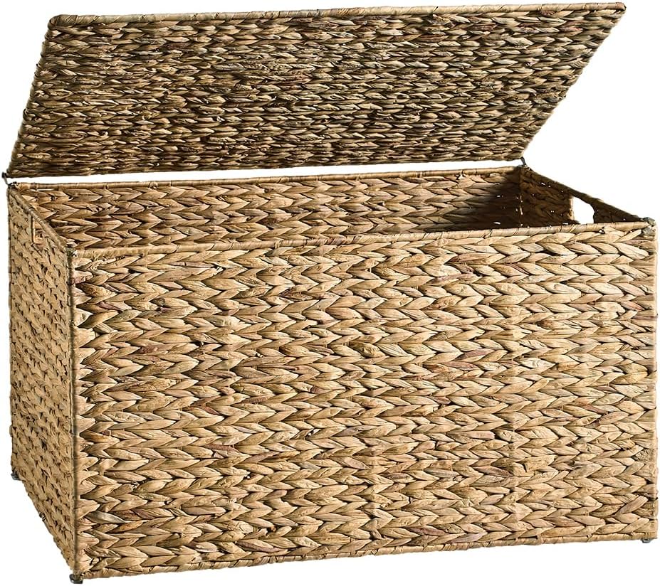Natural Handwoven Wicker Storage Trunk With Lid