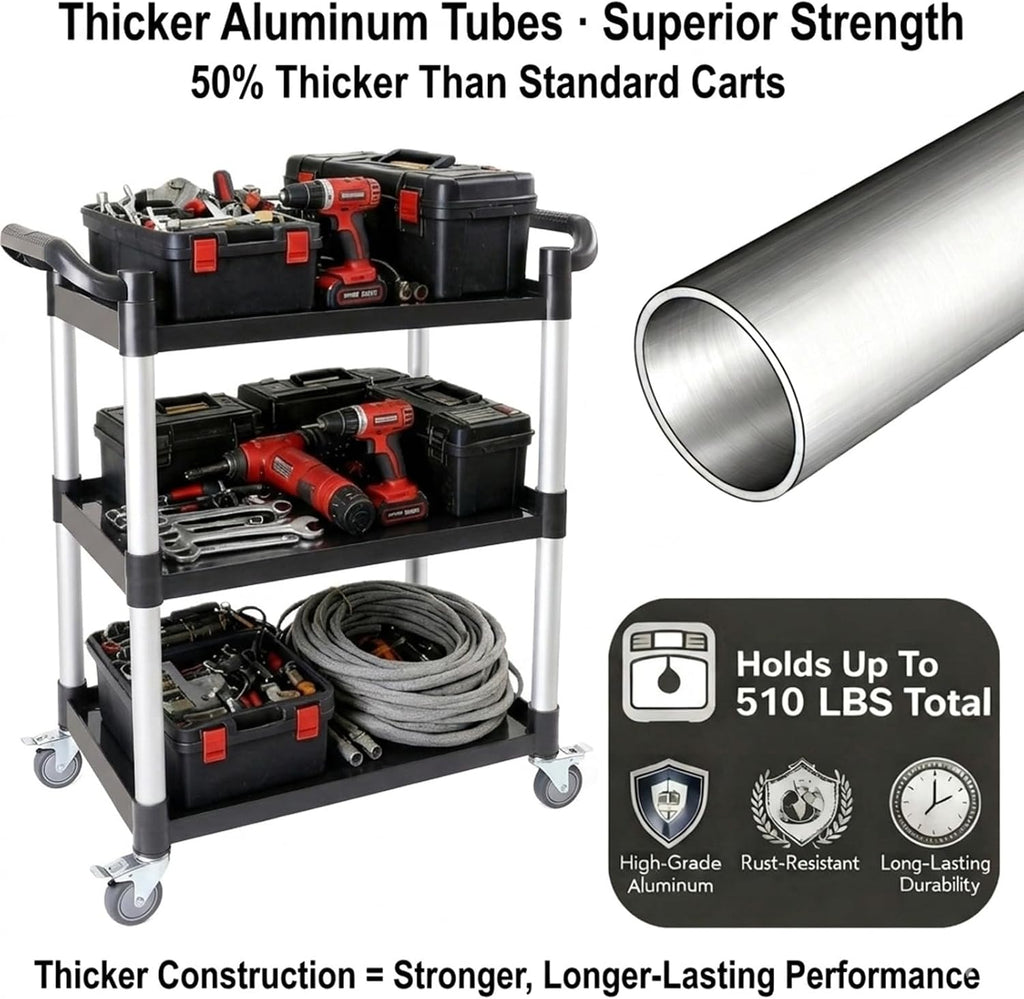 3‑Tier Heavy‑Duty Rolling Utility Service Cart
