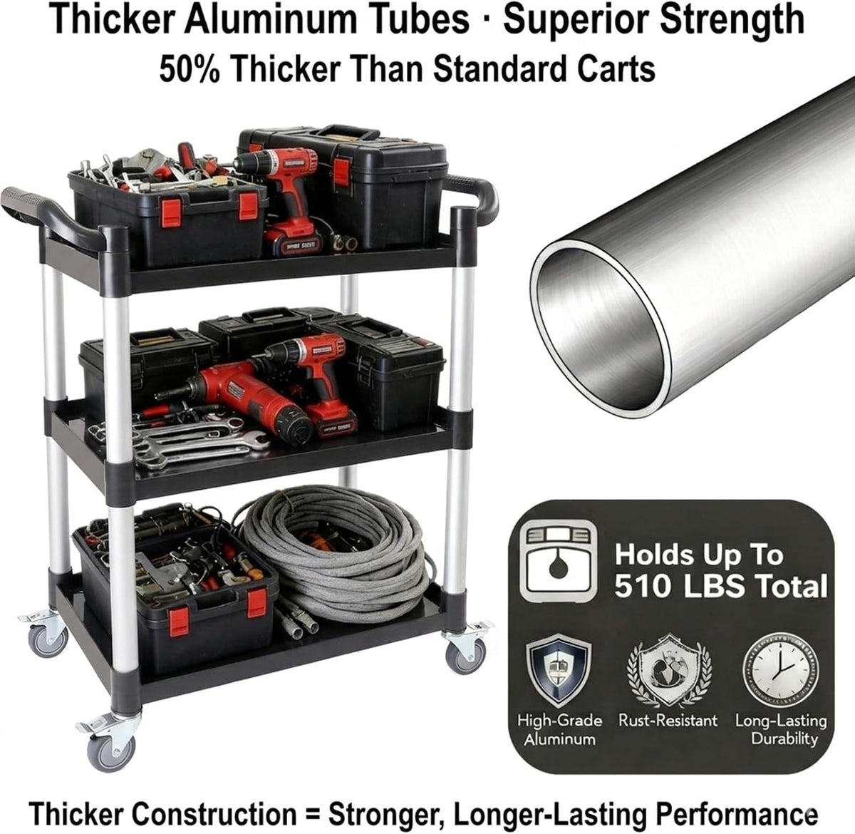 3‑Tier Heavy‑Duty Rolling Utility Service Cart