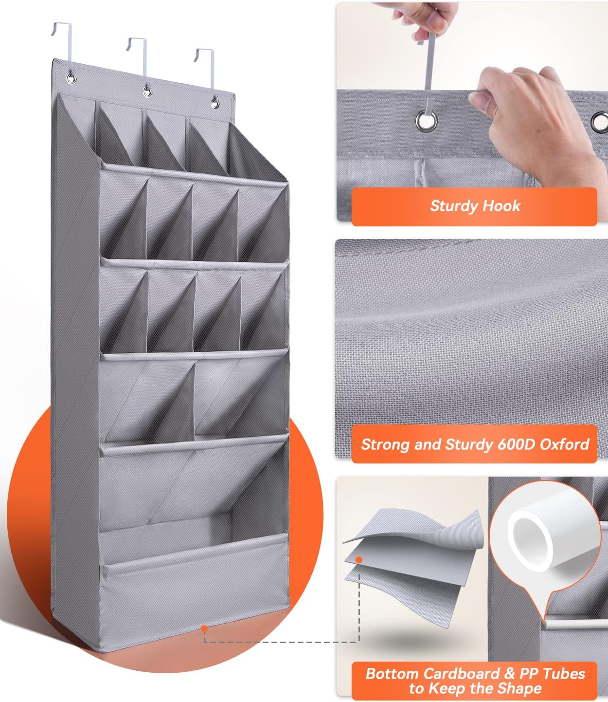 Gray Over‑the‑Door Hanging Shoe Organizer