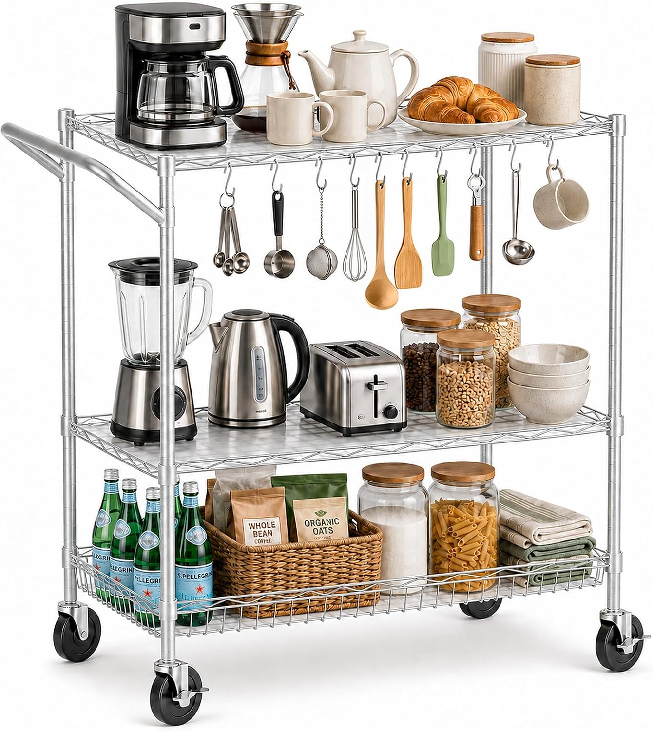 Silver‑Gray Metal Wire Rolling Storage Cart
