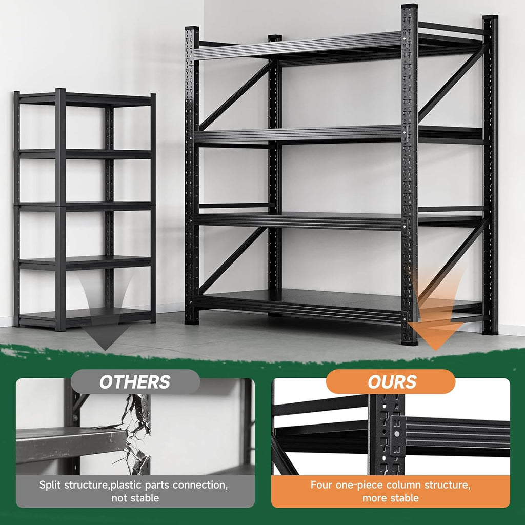 Black 4‑Tier Heavy‑Duty Adjustable Metal Garage Shelving