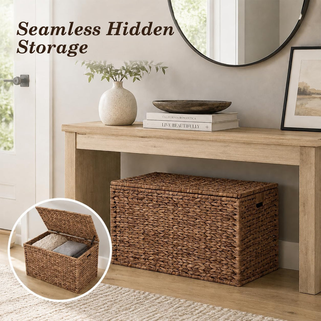 Brown Hand‑Woven Wicker Storage Trunk