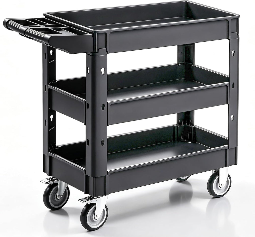 3‑Tier Heavy‑Duty Plastic Rolling Utility Cart