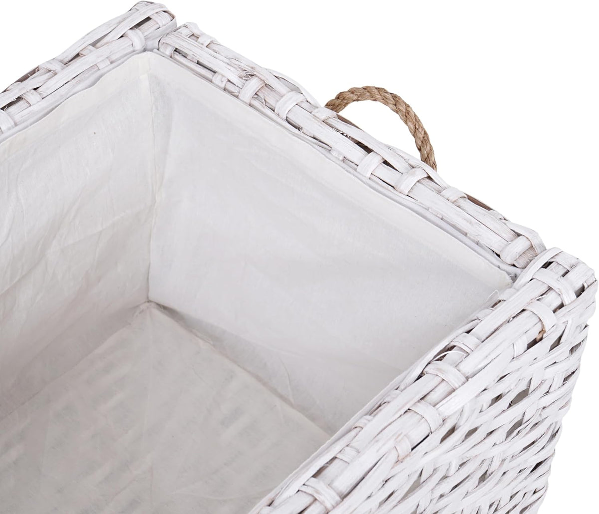 Distressed‑White Collapsible Wicker Storage Trunk