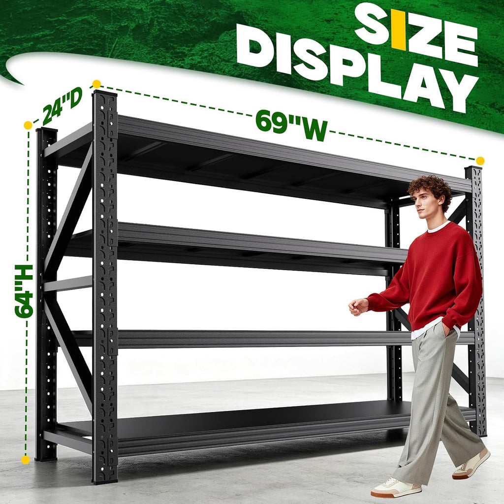 Black 4‑Tier Adjustable Metal Garage Storage Shelving Rack