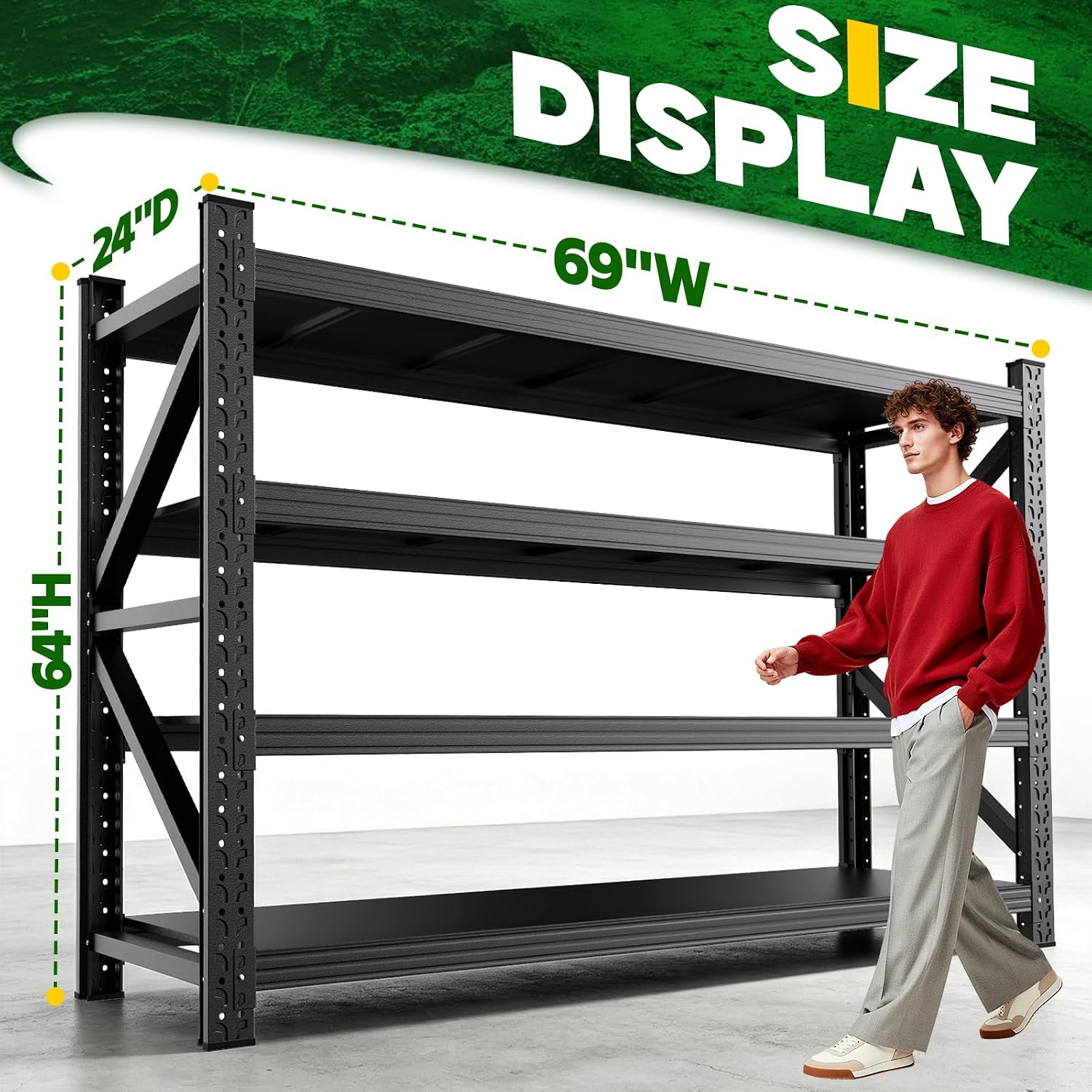 Black 4‑Tier Adjustable Metal Garage Storage Shelving Rack