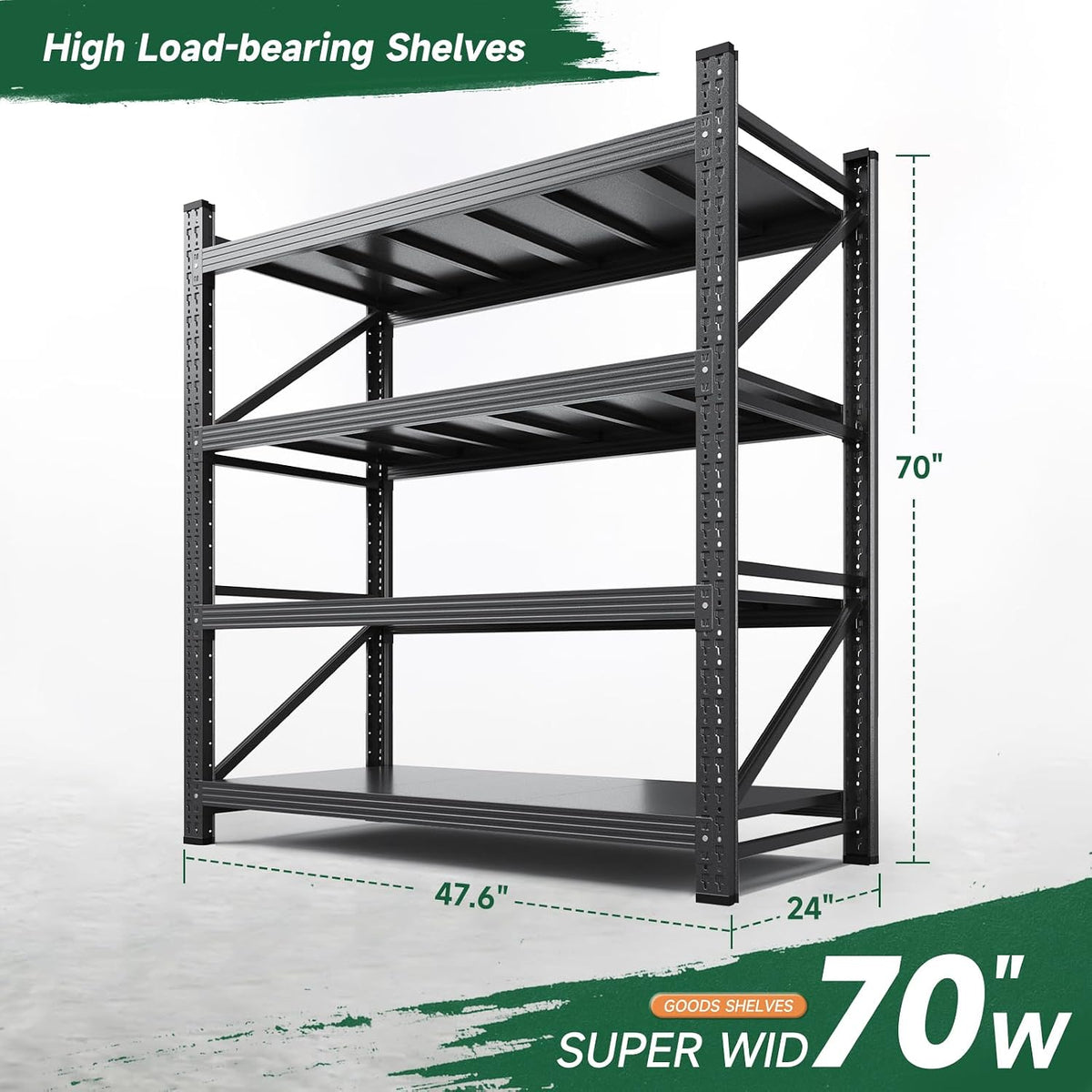 Black 4‑Tier Heavy‑Duty Adjustable Metal Garage Shelving