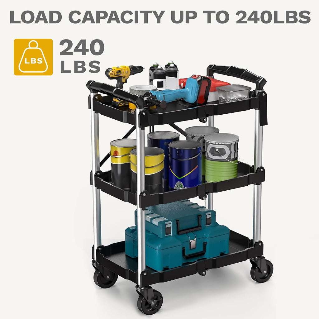 3‑Tier Foldable Rolling Utility Service Cart