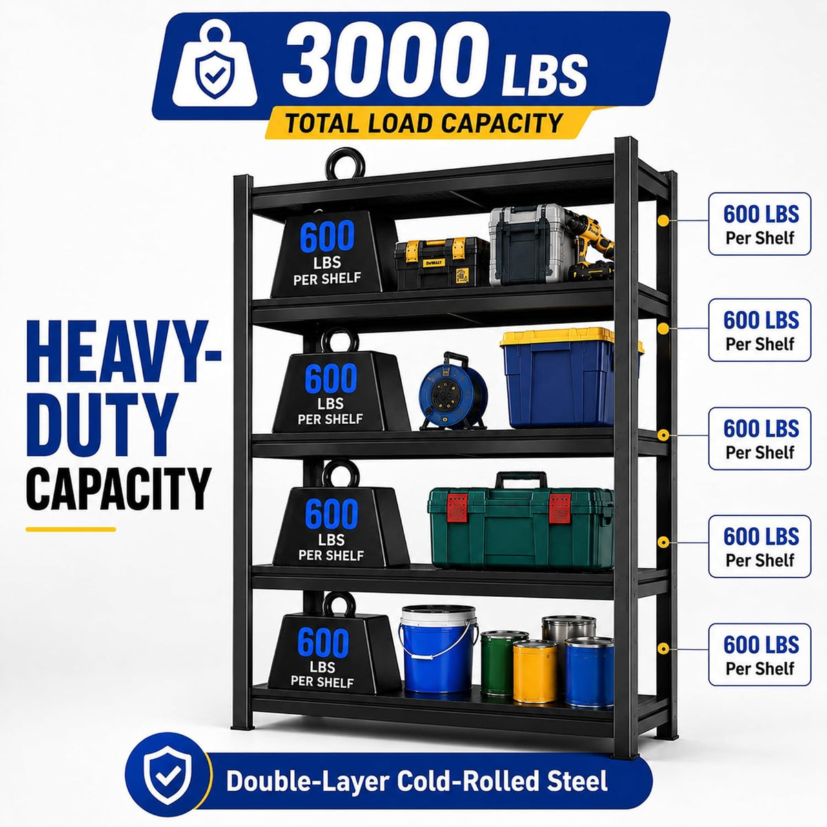 5‑Tier Heavy‑Duty Adjustable Metal Garage Storage Shelving