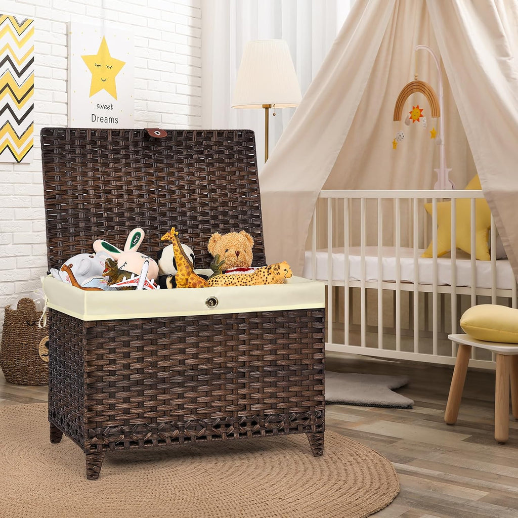 Large Wicker Storage Trunk With Lid Liner
