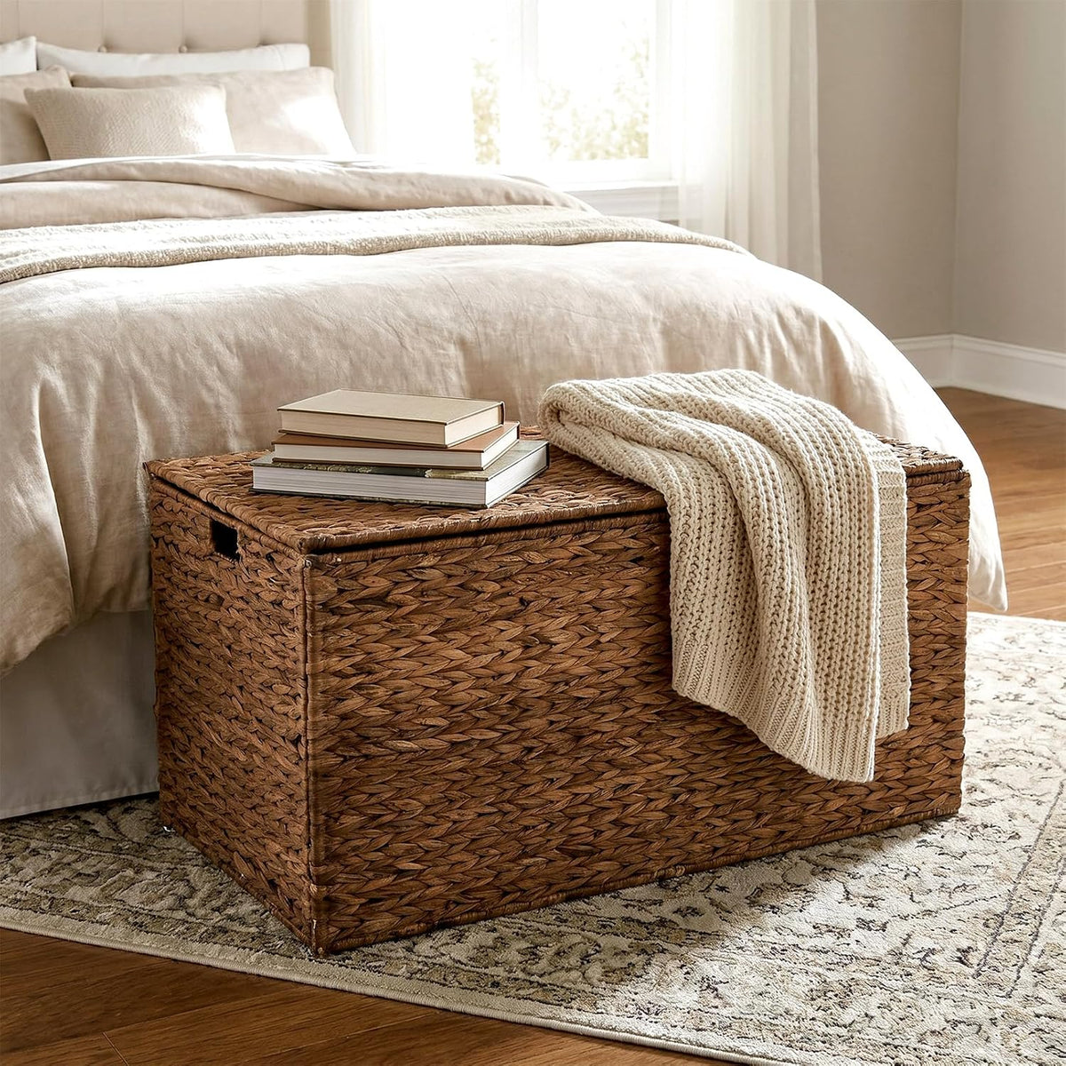 Brown Large Water‑Hyacinth Wicker Storage Trunk