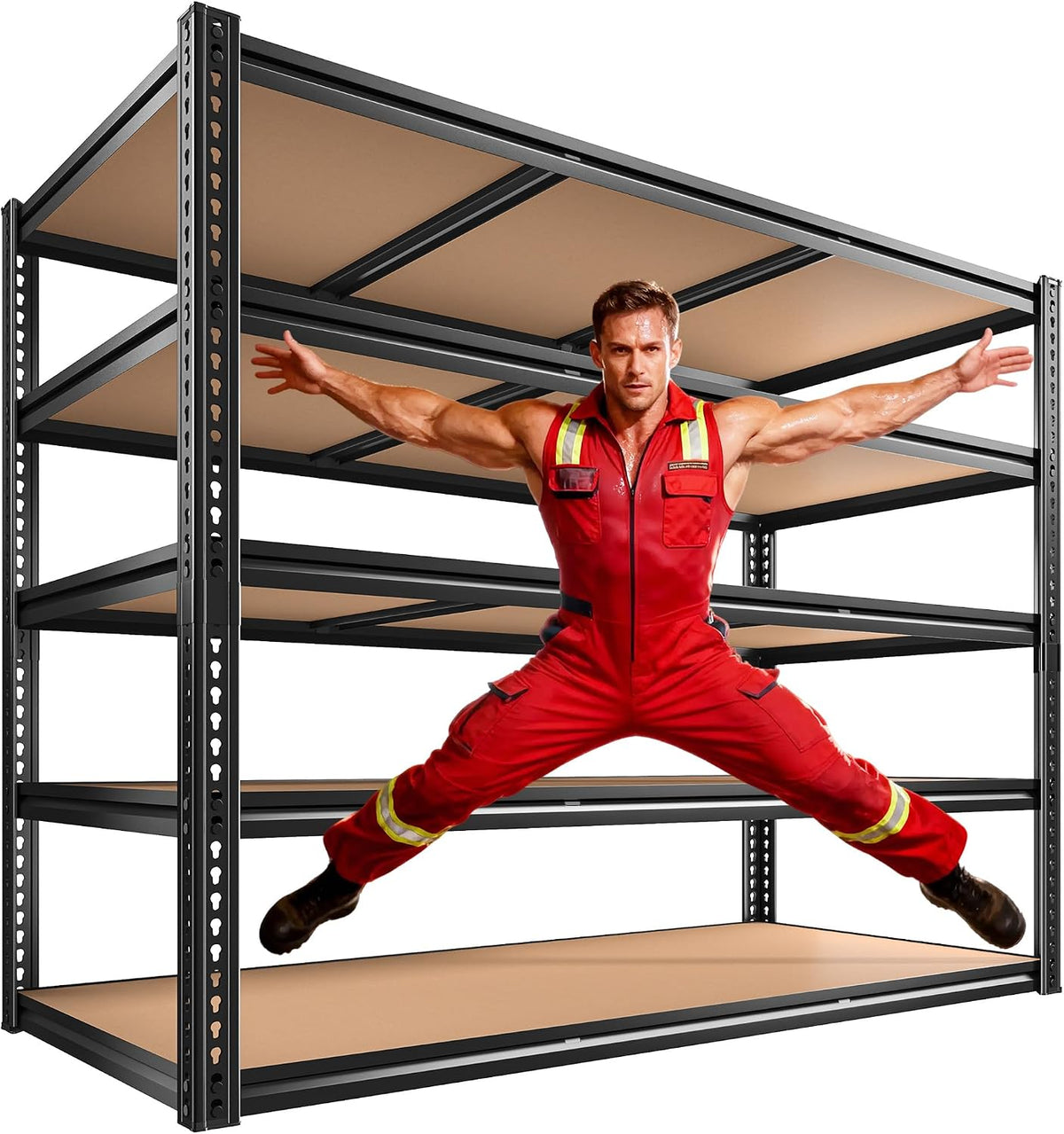 Black 5‑Tier Heavy‑Duty Adjustable Metal Garage Shelving