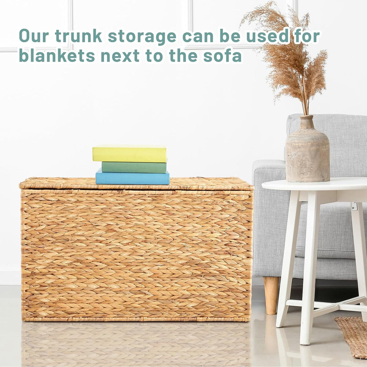 Natural Large Water‑Hyacinth Wicker Storage Trunk