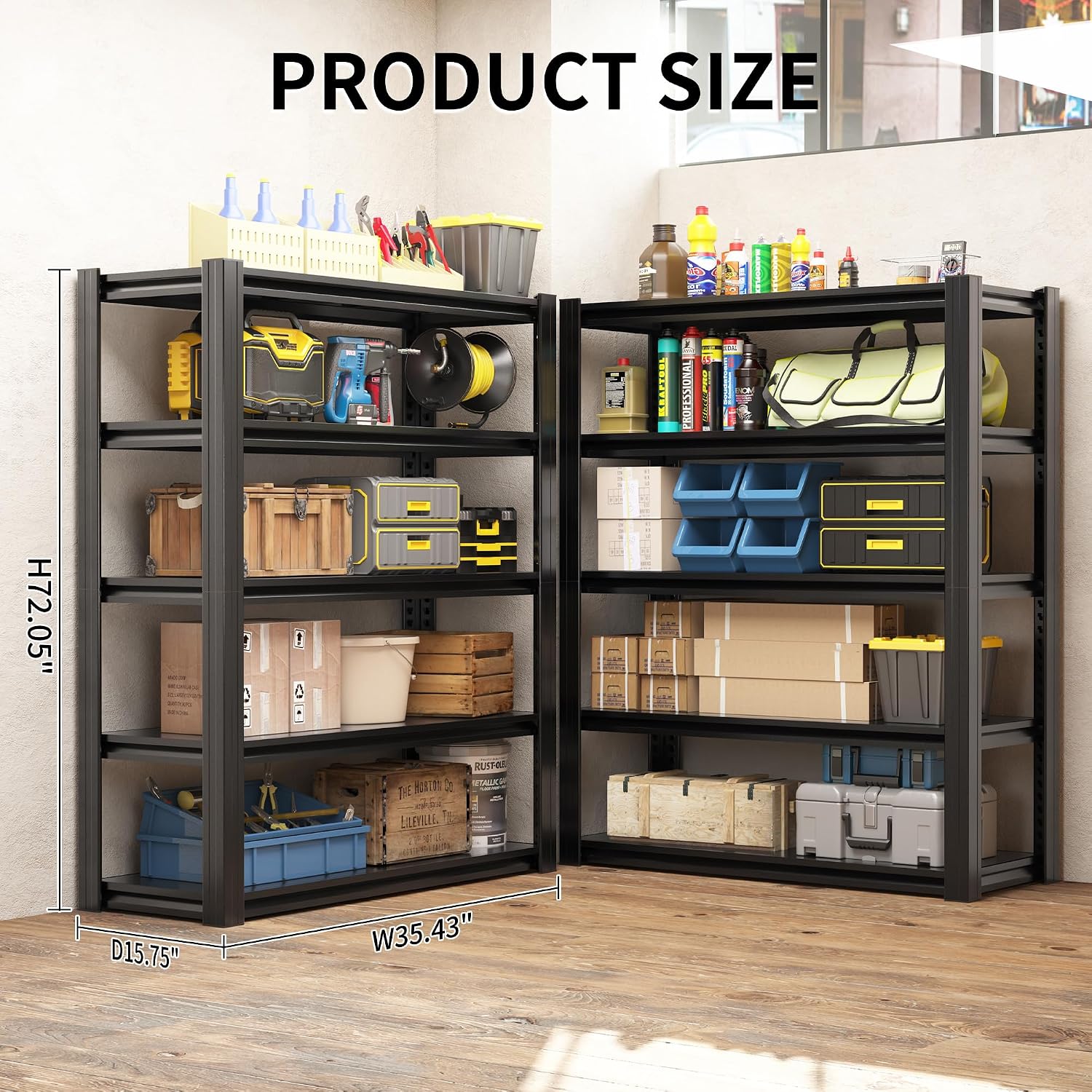 5‑Tier Adjustable Heavy‑Duty Metal Garage Storage Shelving