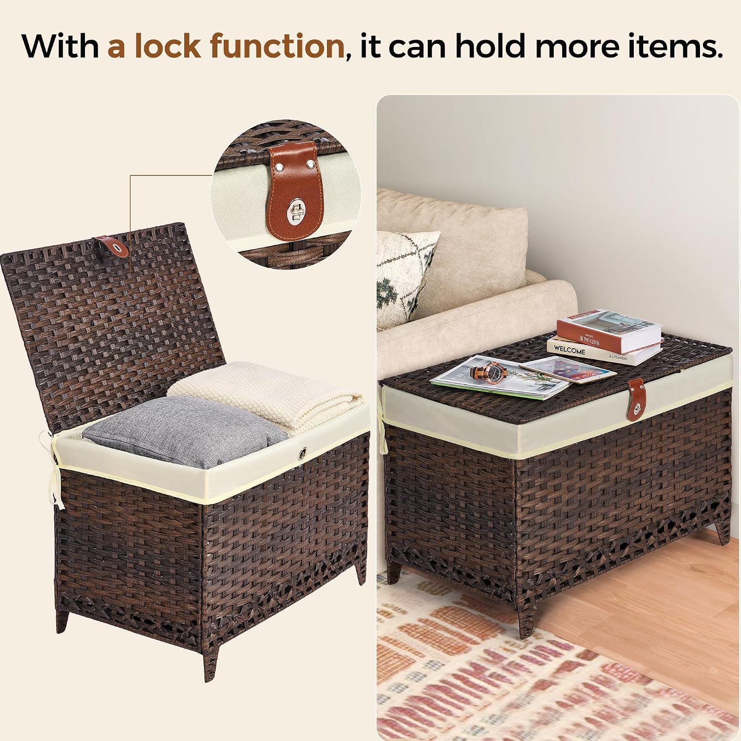 Large Wicker Storage Trunk With Lid Liner
