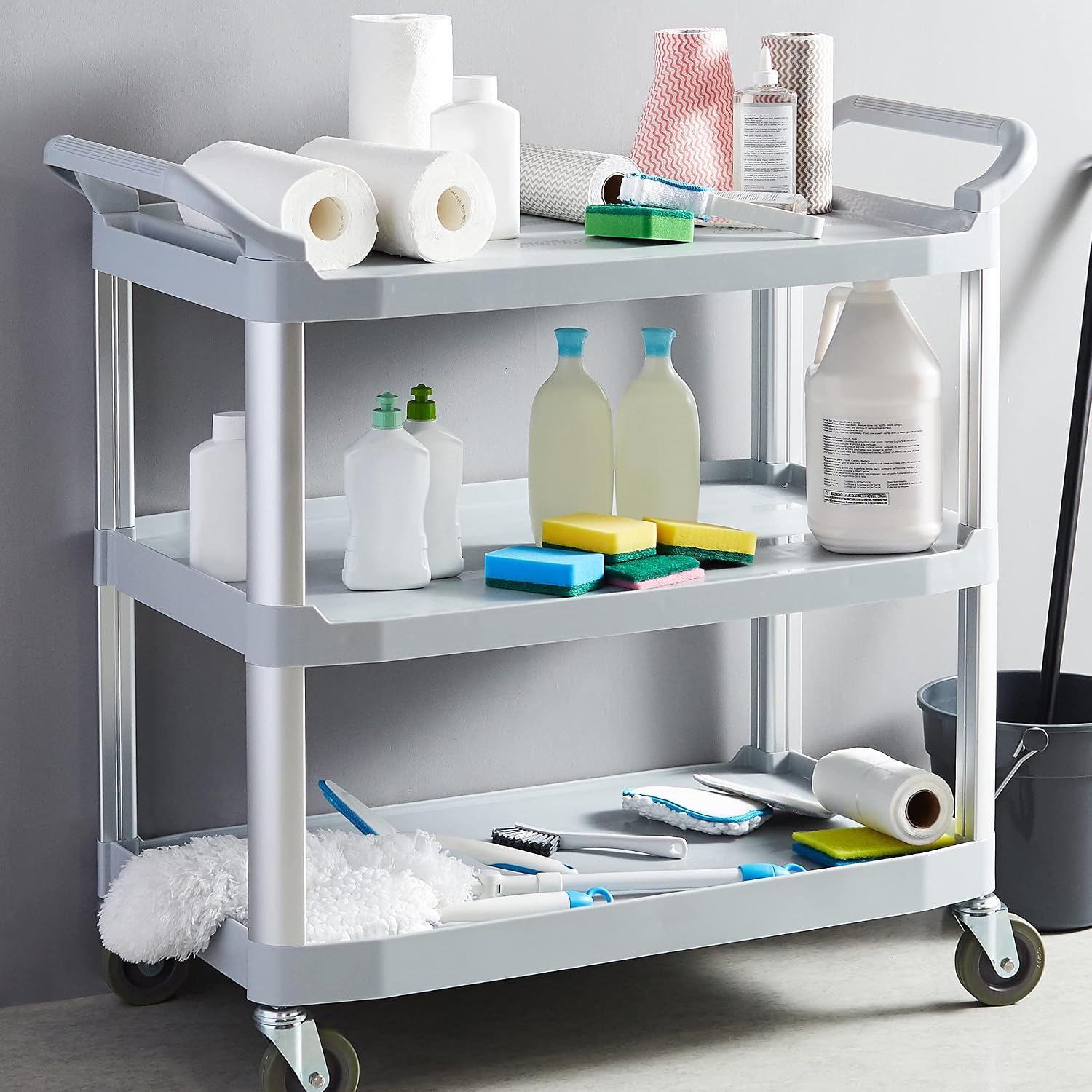 Gray Heavy‑Duty 3‑Tier Rolling Utility Cart