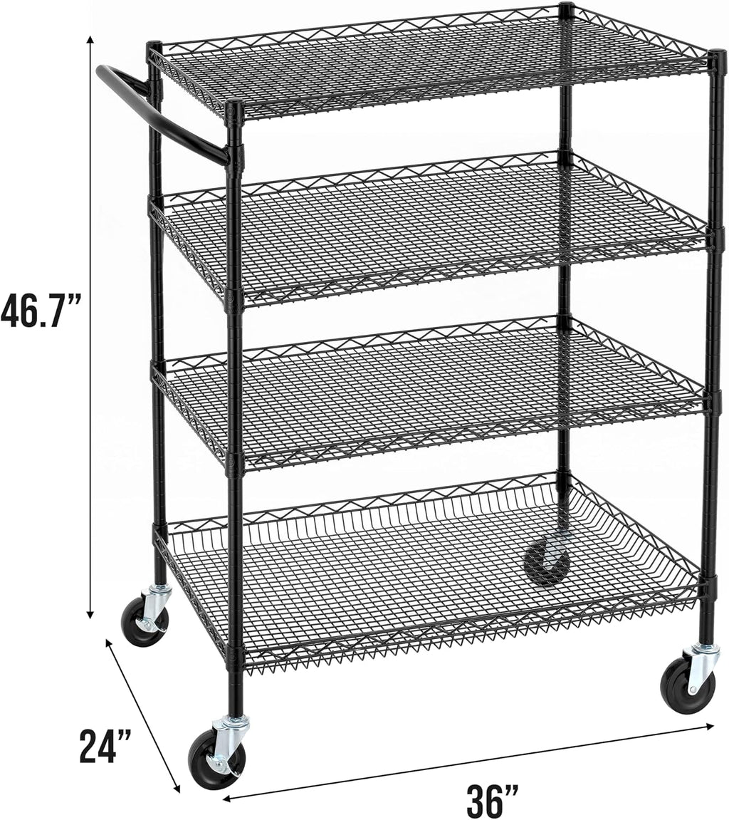 Black 4‑Tier Heavy‑Duty Metal Rolling Utility Cart