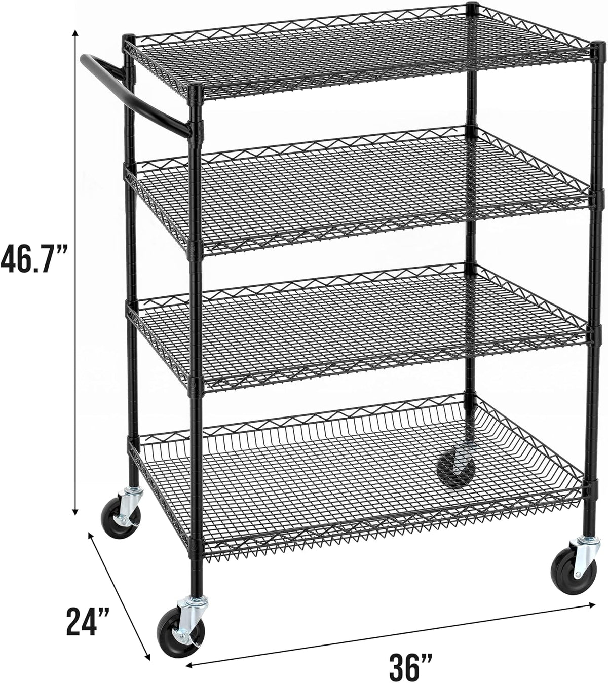 Black 4‑Tier Heavy‑Duty Metal Rolling Utility Cart