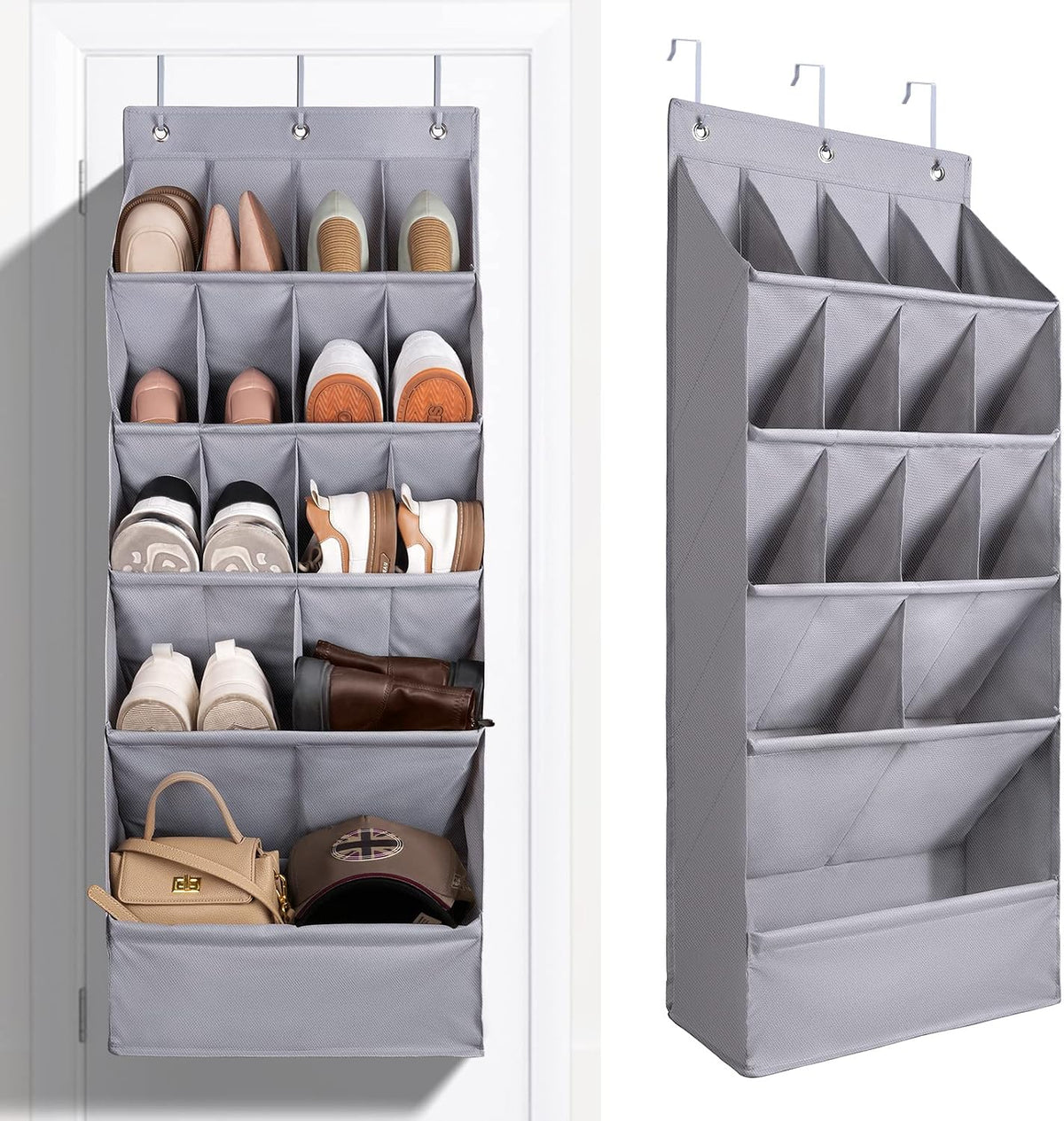 Gray Over‑the‑Door Hanging Shoe Organizer