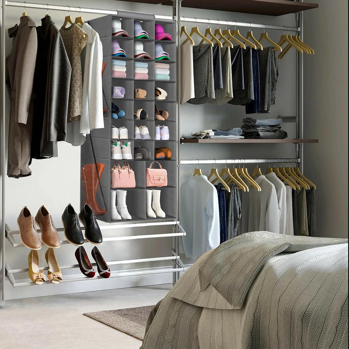 Gray Hanging Closet Shoe Storage Organizer