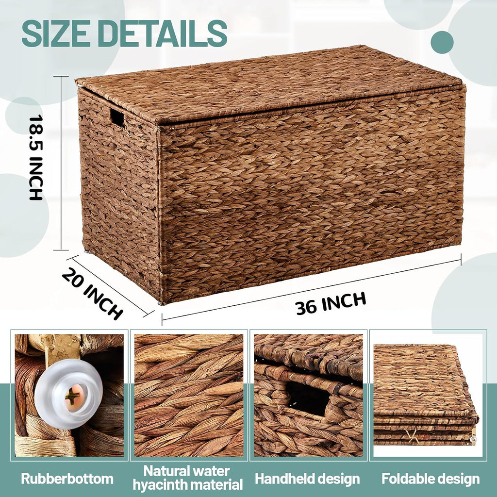 Brown Large Water‑Hyacinth Wicker Storage Trunk