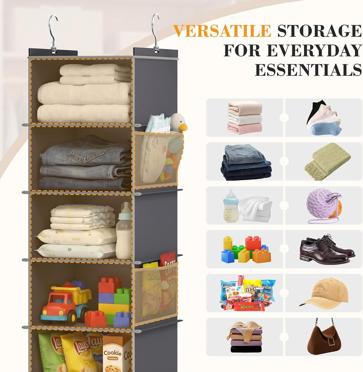 Grey Hanging Closet Shoe Storage Organizer
