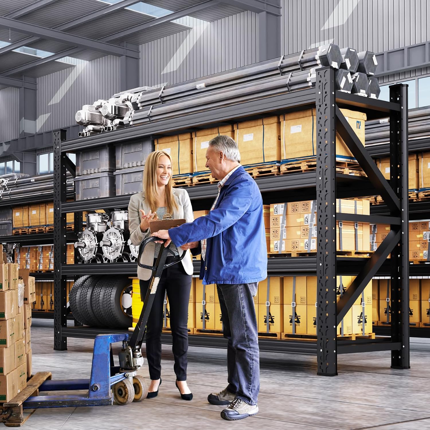 Black 4‑Tier Heavy‑Duty Metal Garage Storage Shelving