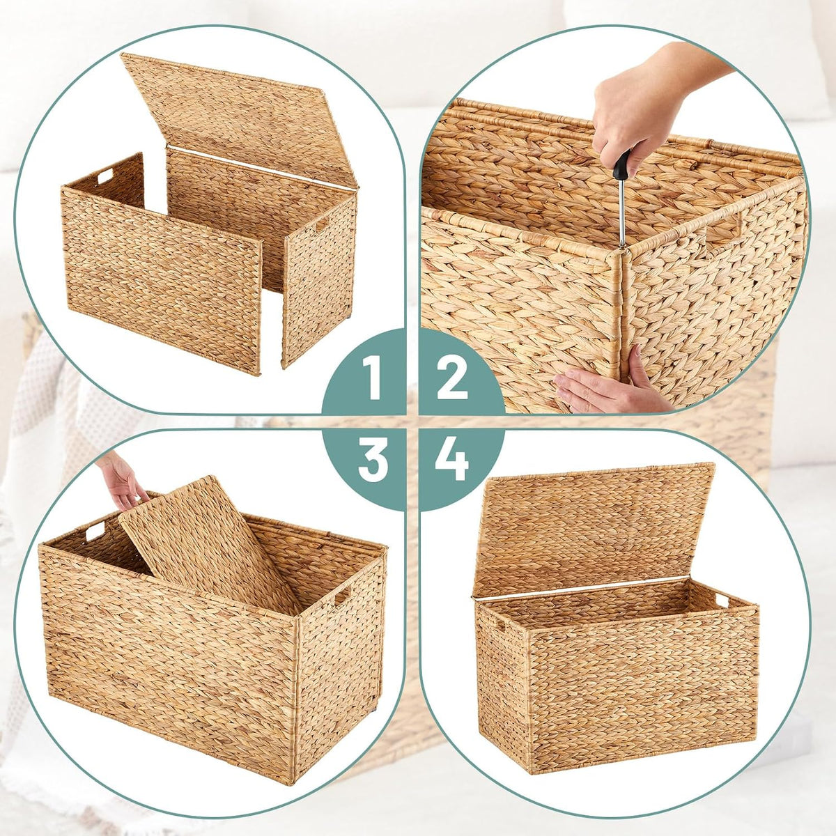 Natural Large Water‑Hyacinth Wicker Storage Trunk