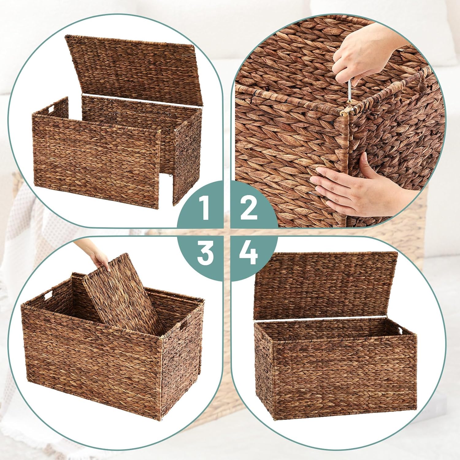 Brown Large Water‑Hyacinth Wicker Storage Trunk
