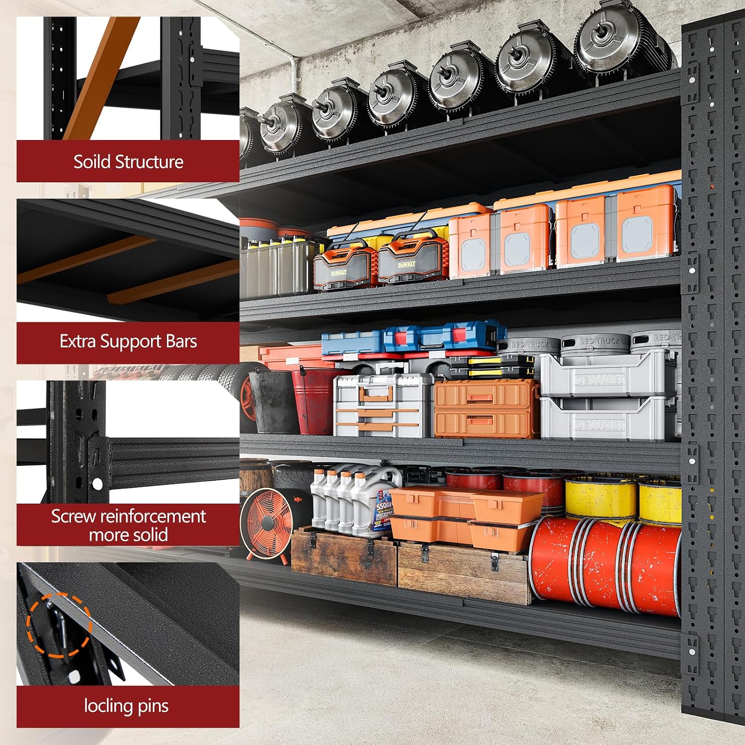 Black Heavy‑Duty Adjustable Metal Garage Storage Shelving