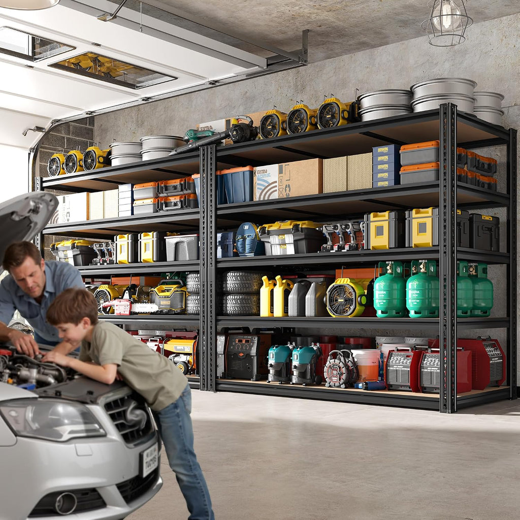 Black 5‑Tier Heavy‑Duty Adjustable Metal Garage Shelving