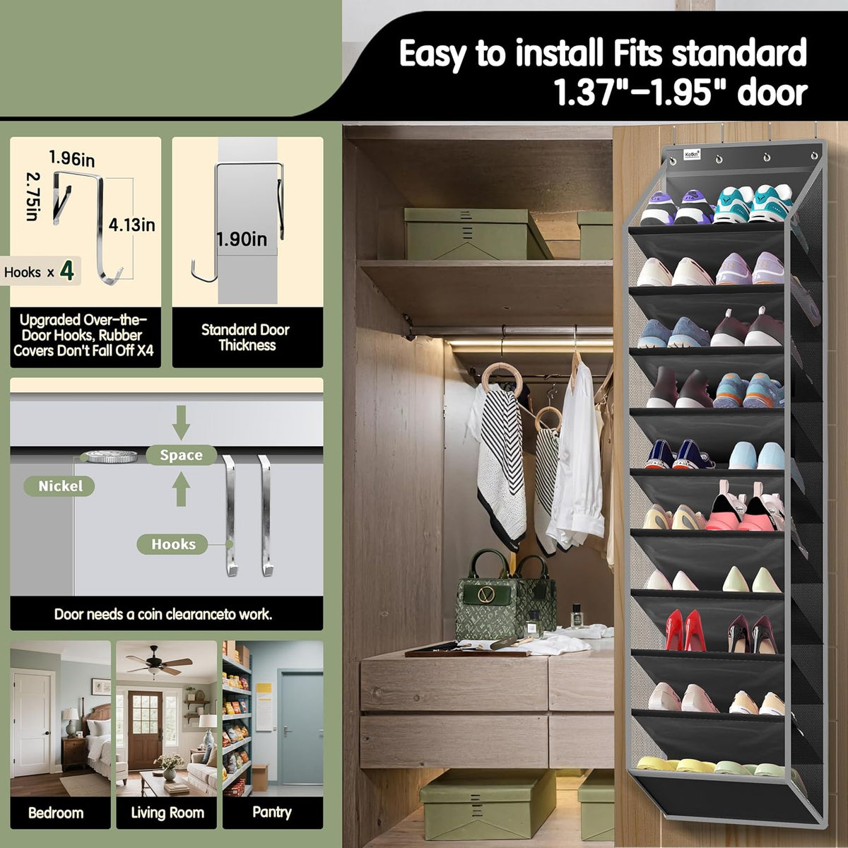 Black Over‑the‑Door Shoe Storage Organizer