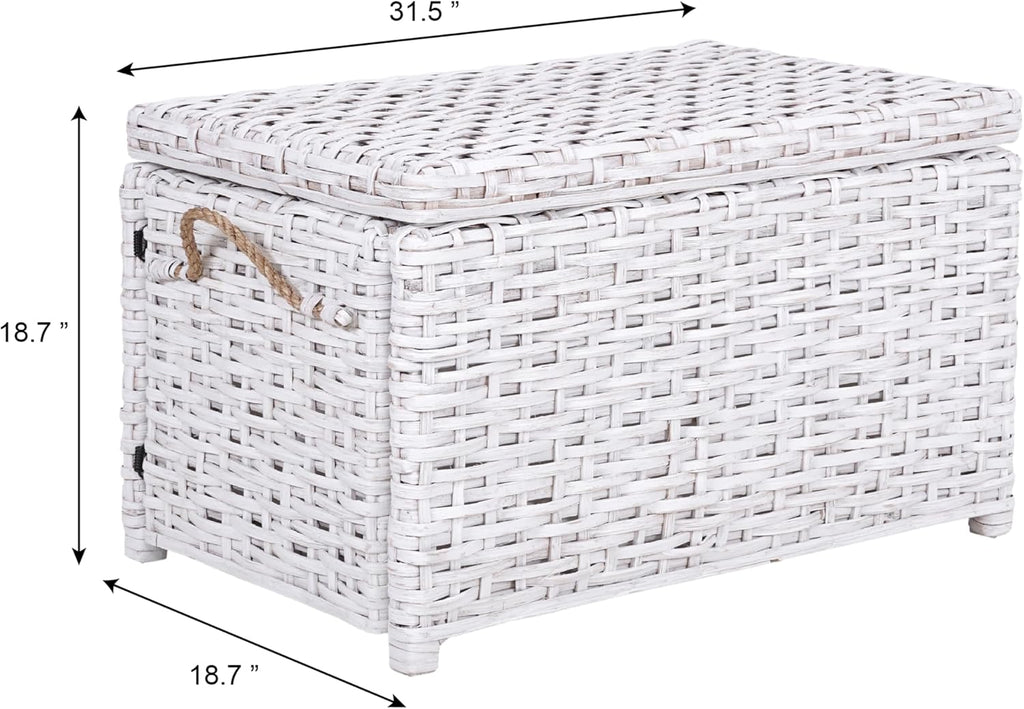 Distressed‑White Collapsible Wicker Storage Trunk